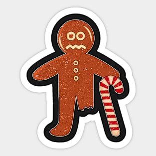 Gingerbread Person With Candy Cane Missing Leg Sticker